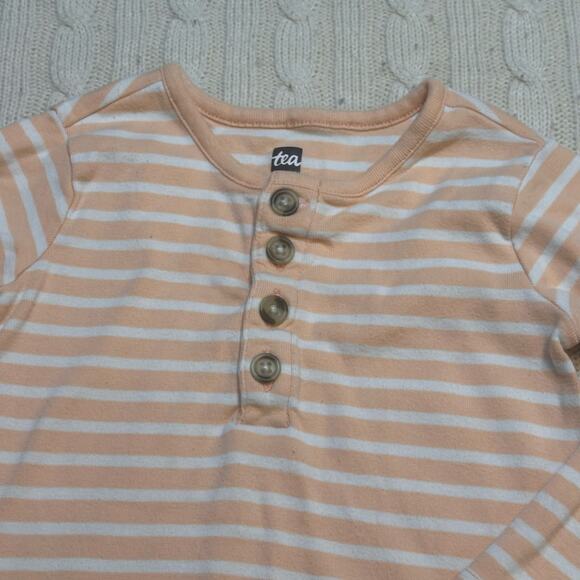 Tea Collection Long Sleeve Henley Top sz 12-18 months Peach stripe - Picture 2 of 5